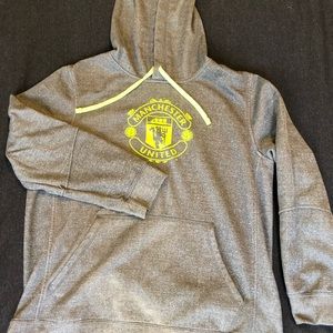 Manchester United hoodie. Grey and neon green/lime